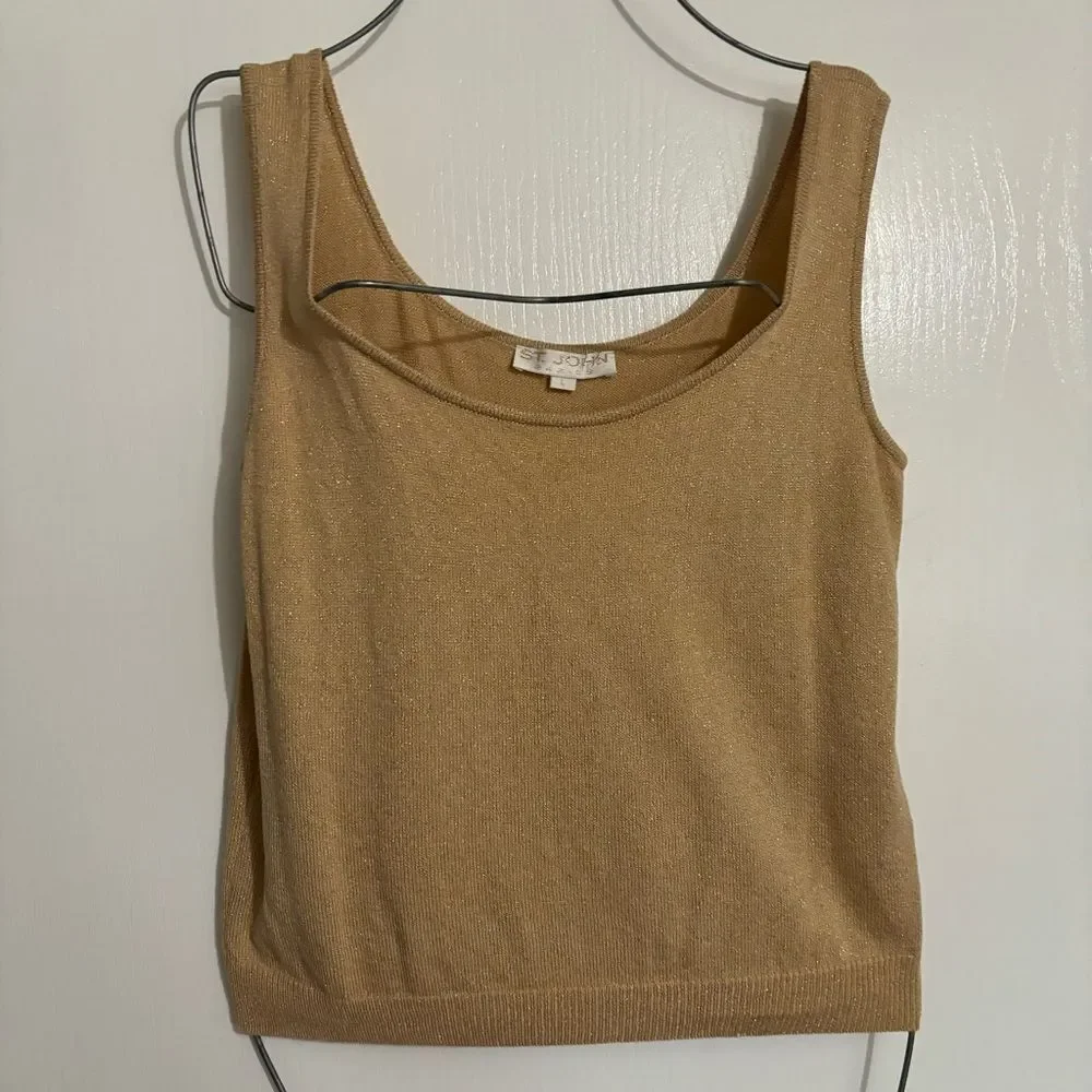 ✨ ST. JOHN BASICS Gold Knit Tank Shell Top | Size Large